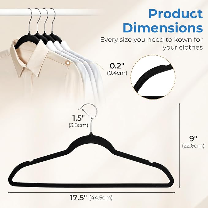 Smartor Black Velvet Hangers 50 Pack, Non Slip Space-Saving Clothes Hangers - Image 5