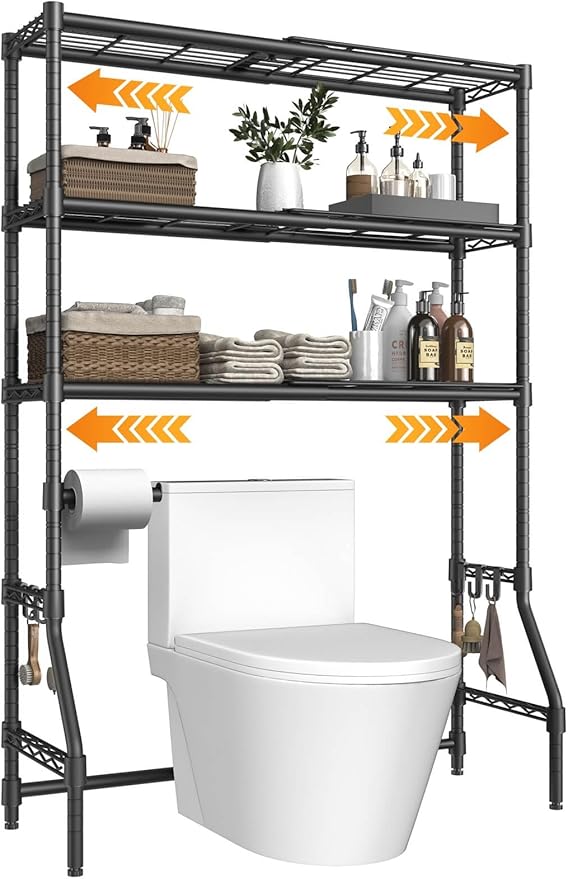 Over The Toilet Storage Rack with Expandable 3-Tier Adjustable Height & Width (22"-38") Bathroom Organizer Shelves Space Saver Above Toilet Over Washer and Dryer Shelf for Laundry Room by steelhooyee