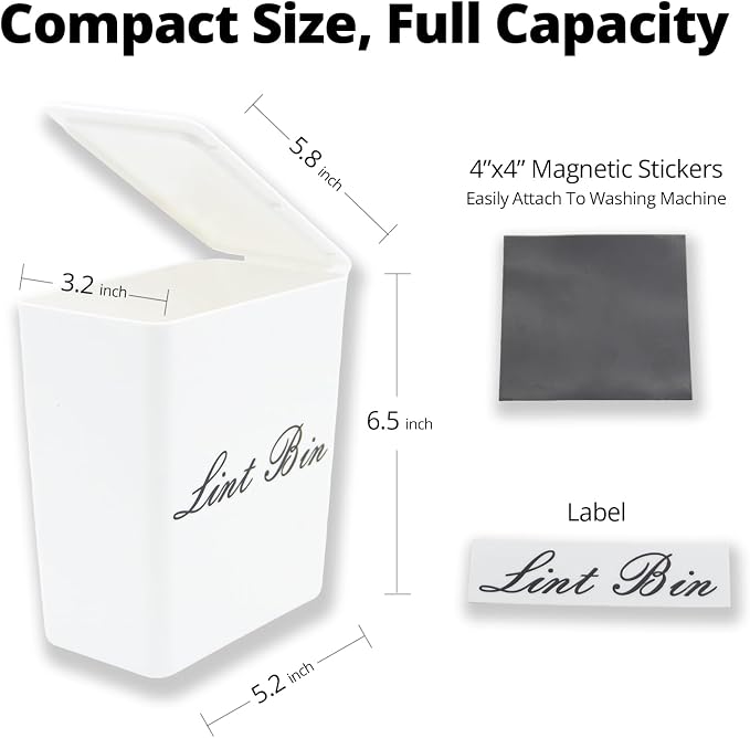 Artilife Magnetic Dryer Lint Bin with Lid, 6 x 5 in White ABS Plastic - Image 2