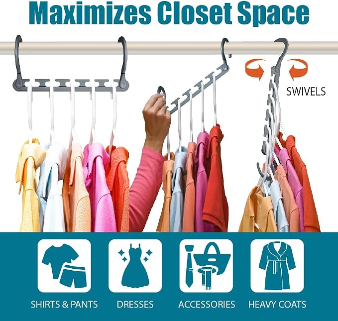 Wonder Hanger Max 30-Pack Space Saving Hangers, Reinforced Hooks Swivels 360°, Cascading Hanger, College Dorms & Storage Closet Organizer, Fully Assembled – Grey - Image 3