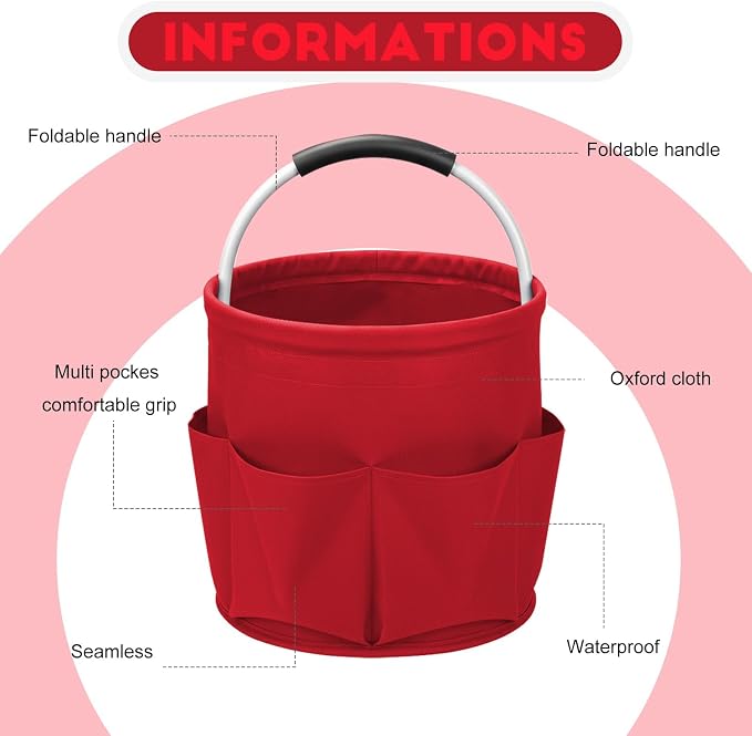 Cleaning Caddy for Cleaning Supplies,17L Cleaning Supply Caddy with Handle Foldable Cleaning Supplies Organizer Bucket Cleaning Products Organizers for Home, Garden (Red) - Image 3
