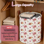 62L Vintage Rose Floral Laundry Hamper with Durable Leather Handle,Collapsible Storage Bin(Retro Pink Flowers） - Image 3