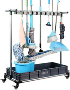 broom and mop holder put wet mops movable Commercial mop rack cleaning tool cart storage for garden garage organizer mop drain rack by QTJH
