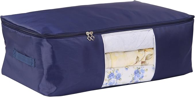 Blanket Storage Bags Pillow Bedspread Bedding Clothes Organizer Storage Containers With Zippers Breathable and Moistureproof. (Navy blue 2pcs, L) - Image 6
