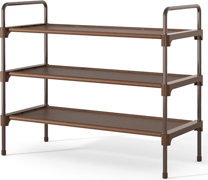 Kitsure Shoe Rack for Closet, Shoe Storage, 27.6" Wide - 3 Tiers, Brown | Shoe Organizer for Closet, Entryway, Living Room, Space-Saving Shoe Shelf, Sturdy Zapateras Organizer by Kitsure