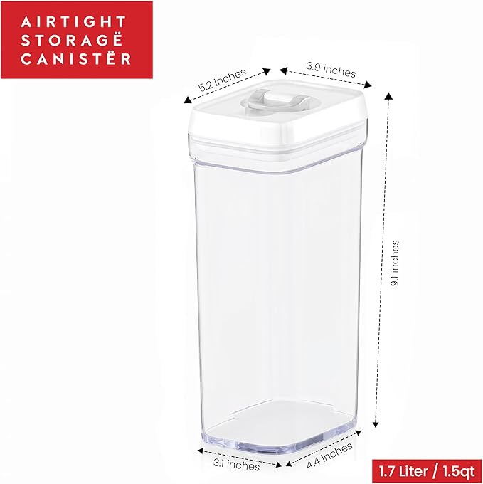DWËLLZA KITCHEN Airtight Food Storage Containers with White Lids 1.7L - 4 Pc Air Tight Pantry Storage Containers Clear Kitchen Organization and Storage Set BPA-Free - Keeps your Food Fresh & Dry - Image 3