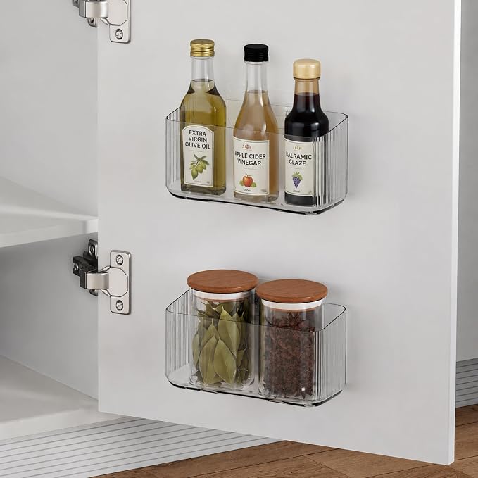 MaraFansie 2 Pack Plastic Lid Organizers - Inside Cabinet for Kitchen, No Drilling Wall Mount Container Holders for Tupperware, Food Storage, Clear Gray - Image 3