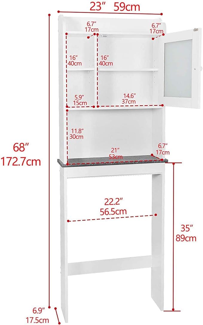 ZENY Over The Toilet Storage Cabinet, Bathroom Organizer with Adjustable Shelf and Double Doors, Freestanding Bathroom Space Saver Toilet Rack (White) - Image 2