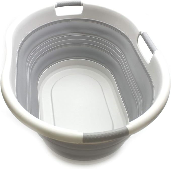 SAMMART 57L (15 Gallons) Collapsible 3-Handled Plastic Laundry Basket - Oval Tub - Portable Washing Tub-Space Saving Laundry Hamper, Water Capacity 44L / 11.6 Gallon (1, Grey) by SAMMART