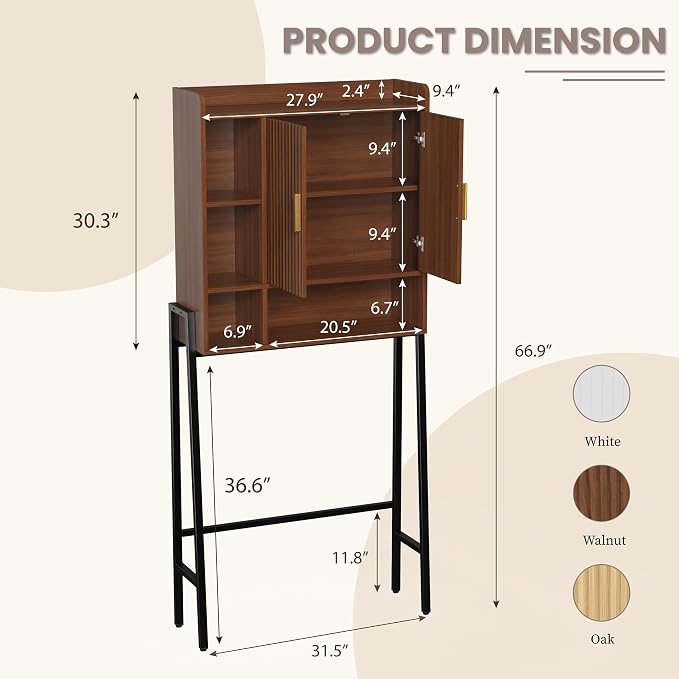 Over The Toilet Storage Cabinet,31" W Bathroom Organizer, Walnut - Image 2