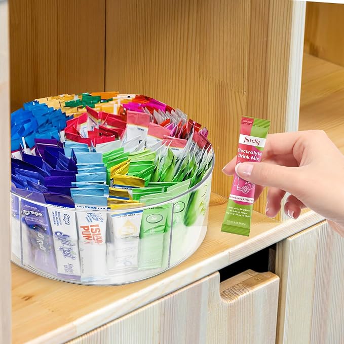 Drink Packet Organizer for Powdered Drink Mix,Powder Packet,Water Packet,Water Flavor Packet,hydration packets, Lazy Susan 360° Turntable Organizer for Drink Mix Necessities - Image 8