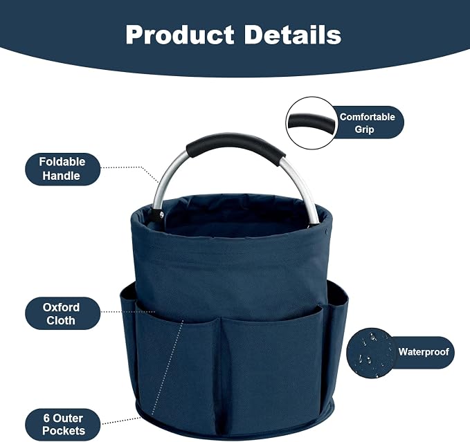 17L Cleaning Caddy with Handle, Cleaning Supplies Organizer, Foldable Storage Basket, Cleaning Supply Caddy, Portable Multi Cleaning Bucket Bag for Home, Garden (Blue) - Image 5