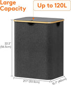 Lifewit 120L Large Laundry Basket with Lid, 2 Removable Bags, Dark Gray - Image 4