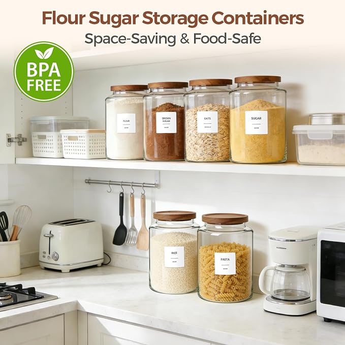 ComSaf Flour Storage Containers with Acacia Wood Lids 1Gallon 2Pack - Image 4