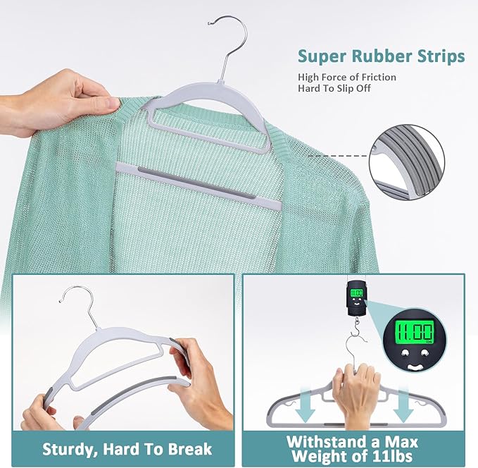50-Pack Plastic Clothes Hangers, Space Saver, Non Slip, 360° Swivel Hook, 0.2 Inches Slim, Sturdy Heavy Duty Coat, Durable Hangers for Suits, Light and Dark Gray - Image 4