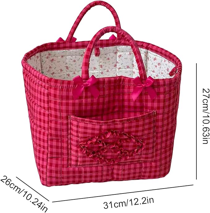 Storage Basket Boho Fabric Large Collapsible Floral Laundry Nursery Hamper Portable Folding Storage for Clothes Toys (Rose Red Plaid) - Image 6