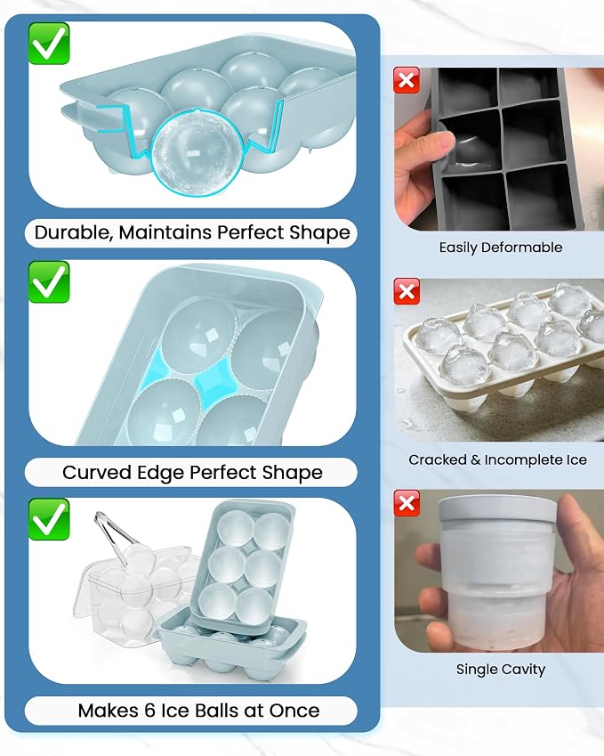 Large Ice Cube Tray for Freezer - 2 Pack Stackable Round Ice Cube Molds Set, Easy to Fill & Release with Storage Bin and Tongs for Kitchen, Party, Cocktail & Coffee, Gifts for Whiskey Lover (1.93In) - Image 6