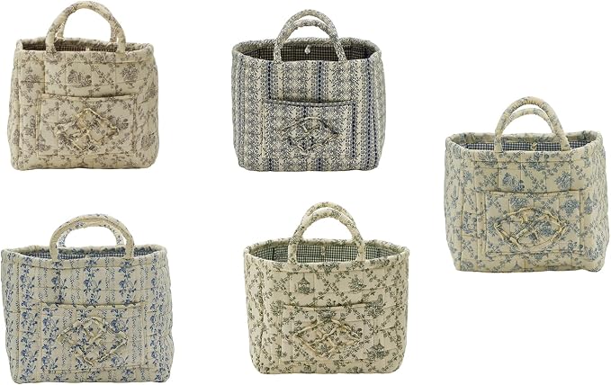 Quilted Fabric Storage Basket with Handles & Pocket, Foldable Laundry Hamper Boho Floral Print Organizer Bin for Home, Picnic, Office 12"x10"x10" (B-3) - Image 6