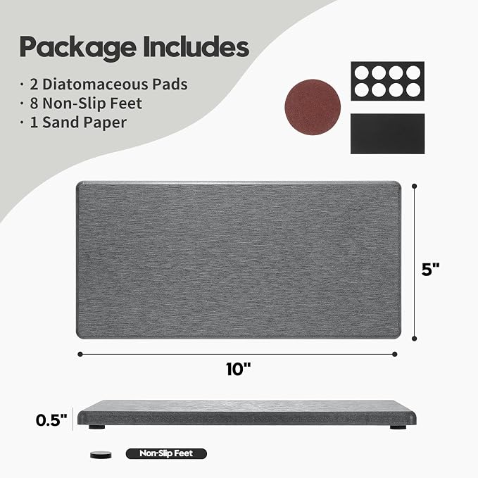 2PCS 10"x 5" Large Bathroom Sink Vanity Trays, Water Absorbing Diatomite Stone Quick Drying Mat for Kitchen Counter, Dish Rack Dispensers Sponge Holder Caddy Organizer, Dark Gray, - Image 4