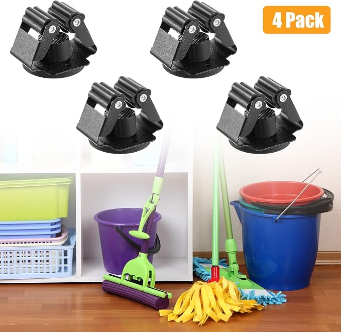 4 Pcs Magnetic Broom Holder Heavy Duty, 12Lbs Magnetic Tool Holder Wall Mount with Anti-Slip Rubber Gripper, No-Drill Mop Broom Holders for Garage Kitchen Laundry RV Van Accessories, Black - Image 4