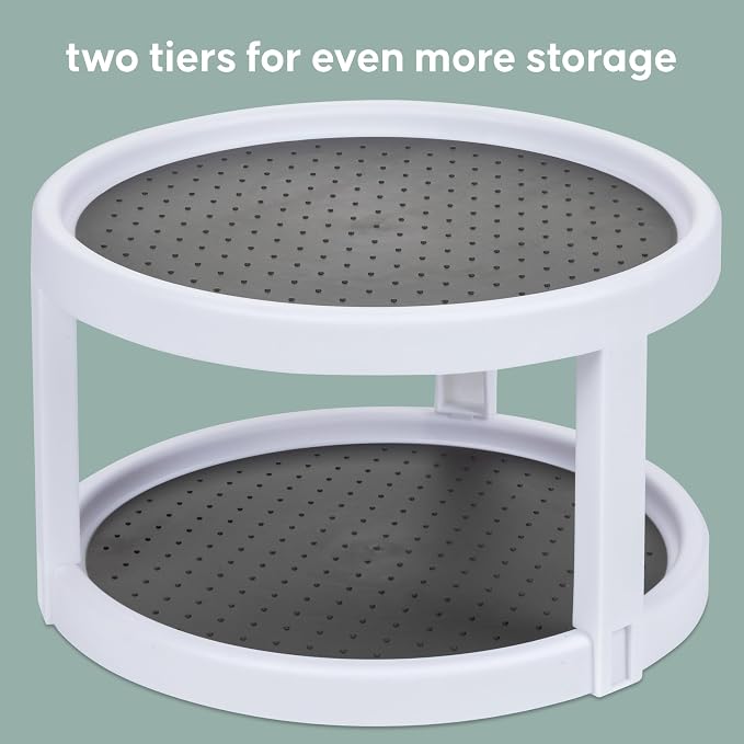 Kitchen Spaces Two-Tier Lazy Susan Organizer, Cabinet Turntable Shelf Storage for Kitchen and Pantry Items, Great for Spices or Condiments, Non-Skid, Sturdy with Full Spin, White - Image 3