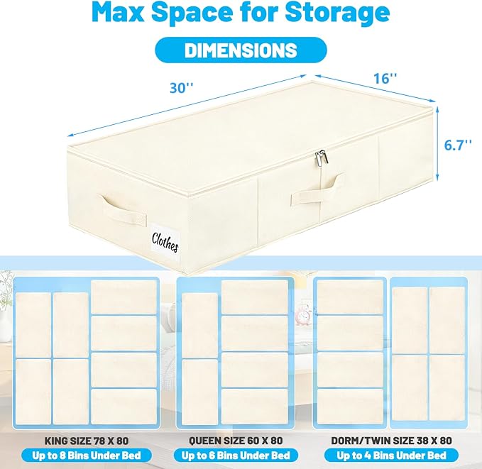 Under Bed Storage Container Bins 2 Pack, Low Profile Foldable Underbed Clothes Storage Organizer W/ Ultra Thick Fabric and Sturdy Bottom/Sides, Dual Zipper Storage Box for Dorm and Home 30x16x6.7" - Image 2