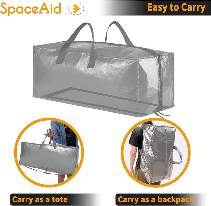 SpaceAid Heavy Duty Moving Bags, Extra Large Storage Totes W/Backpack Straps Strong Handles & Zippers, Alternative to Moving Boxes, Packing & Moving Supplies, Gley (10 Pack) - Image 3