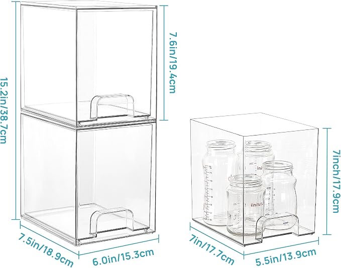 Vtopmart Clear Stackable Storage Drawers, 4 Pack Tall Plastic Organizers - Image 2