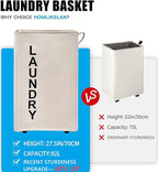 92L Large Laundry Hamper with Leather Handle,Standable Laundry Basket with Wheels ,Large Hamper,Rolling Laundry Basket White - Image 2
