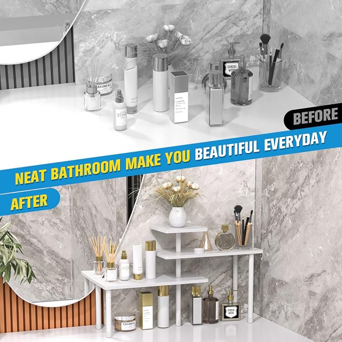 JayRex 3-Tier Bathroom Countertop Corner Shelf Organizer, White - Image 7
