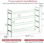 Bumusty 4 Tier Expandable Shoe Rack for Closet, Green | 18"-33" Adjustable Shoe Rack for Entryway, Small Shoe Organizer for Dorm, Front Door, Sturdy Metal - Image 3