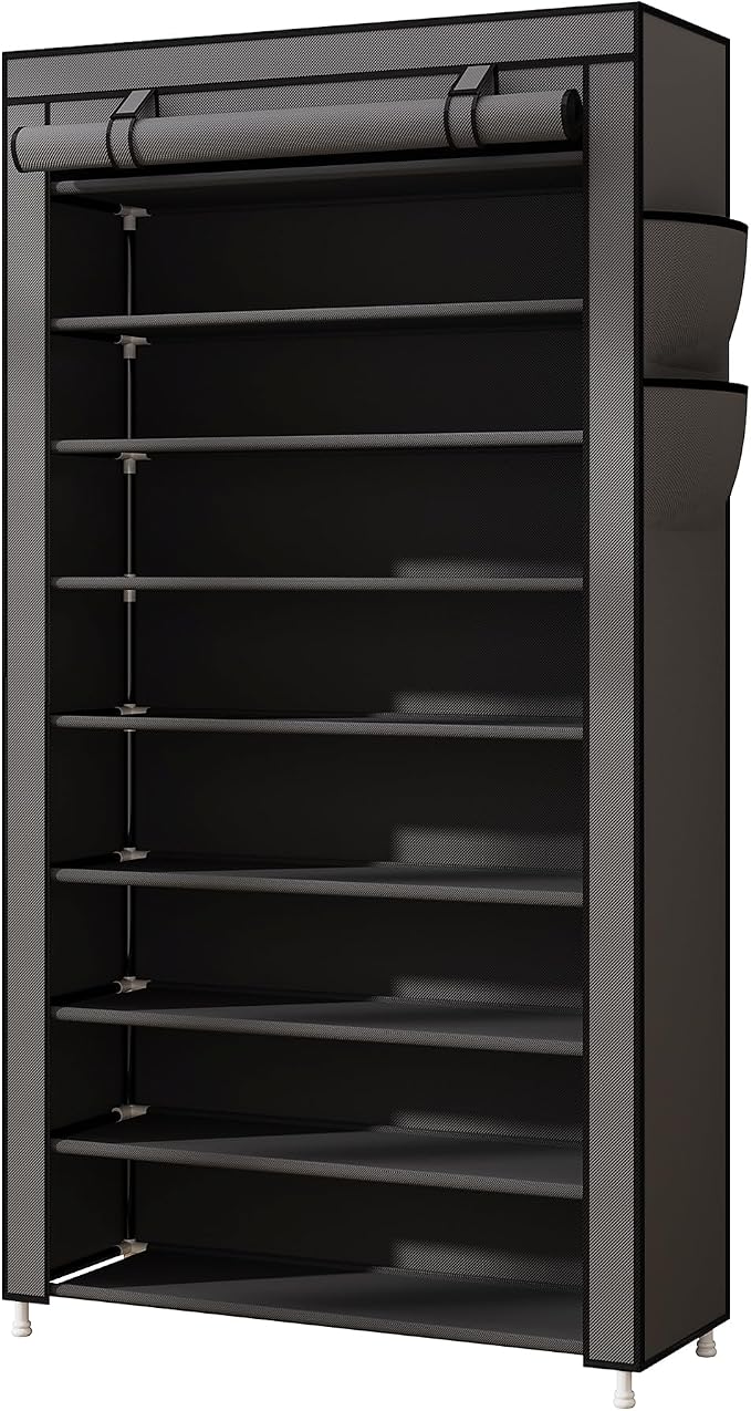 Laiensia 9-Tier Vertical Shoe Rack Organizer, Space Saving Shoe Storage Organizer, Non-Woven Cover Shoe Shelf Holds 36-45Pairs for Bedroom, Hallway, Closet Entryway, Grey - Image 9