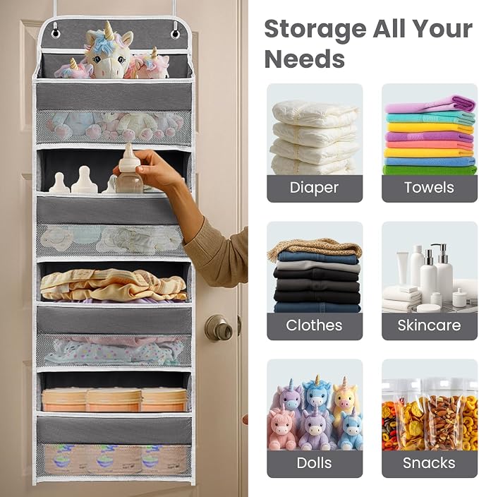 Over The Door Organizer 4 Shelves & 4 Side Pockets, Large Storage Rack - Image 6