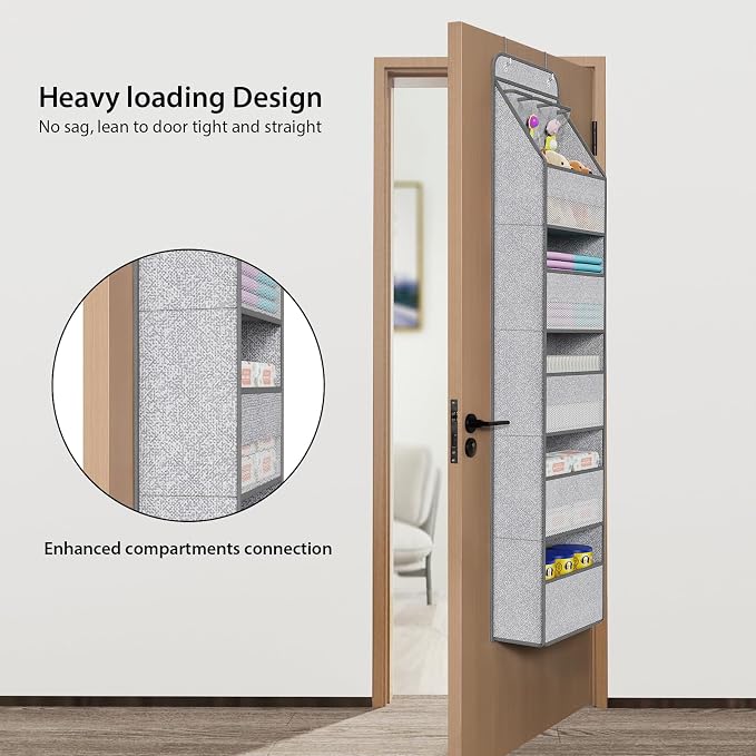 Univivi Over Door Hanging Organizer for Baby Nursery, Grey Pattern, 6-Shelf - Image 2