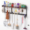 Broom Holder Wall Mount with Shelf,Broom Hanger,3 in 1 Broom and Mop Organizer Wall Hanging for Laundry,Garage,Utility,Broom Rack,Vacuum Stand Alternative,Cleaning Supplies Organizer Storage,Black,XL by Unknown