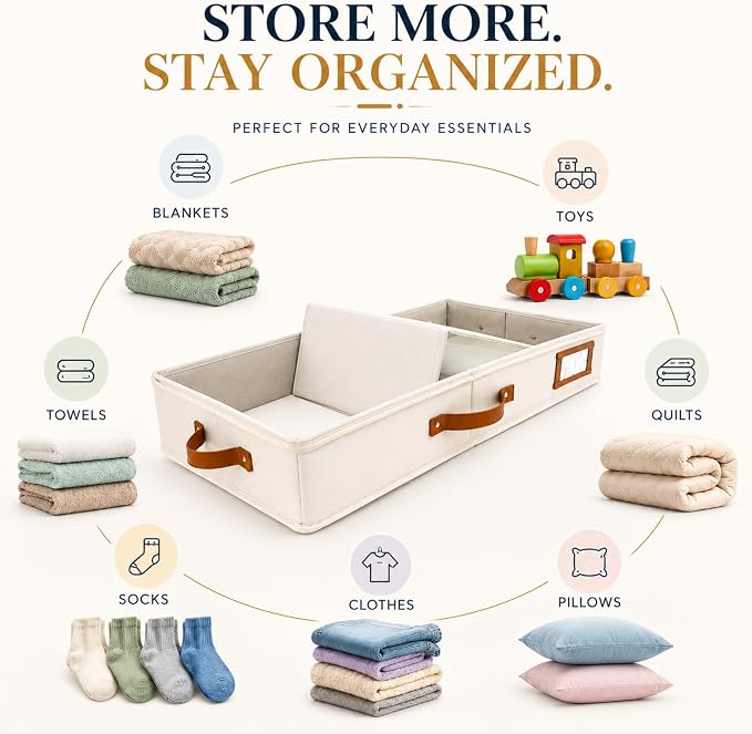 HOMELUX THEORY Under Bed Storage, Medium 2pc with Lid, Ivory | Drawer-style pull-out design, Fits blankets, clothes, fabric & shoes, Bins with lids, Bedroom & closet storage - Image 6