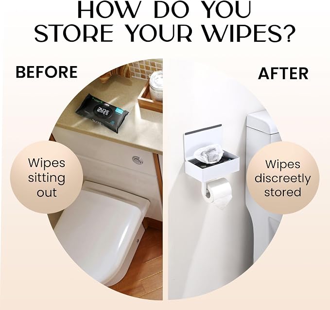 Day Moon™ - Toilet Paper Holder with Shelf - Modern Roll Holder for Bathroom - 1 Pack - Wall Mount - with Storage, White - Image 2