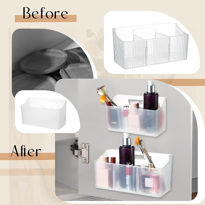 Baderke 6 Pcs Kitchen Cabinet Door Organizer Adhesive, Clear Wall Mounted Storage Bins, Organizer Basket Hanging Bin, Shower Caddy for Bathroom, Kitchen, Cabinet, Pantry - Image 5