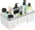 BYUNER Plastic Shower Caddy Dorm: Portable Shower Basket Tote with Handle, 4 Compartments, All-Side Drainage, Hard Bathroom & Cleaning Caddy Organizer for college Dorm Room Essentials, White/Silver by MakesYourHomeMoreOrganized