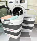 SAMMART 40L (10.5 Gallon) Collapsible Plastic Laundry Basket with Handles - Foldable Pop Up Storage Container/Organizer - Portable Laundry Hamper - Space Saving (2, White/Steel Grey) - Image 4