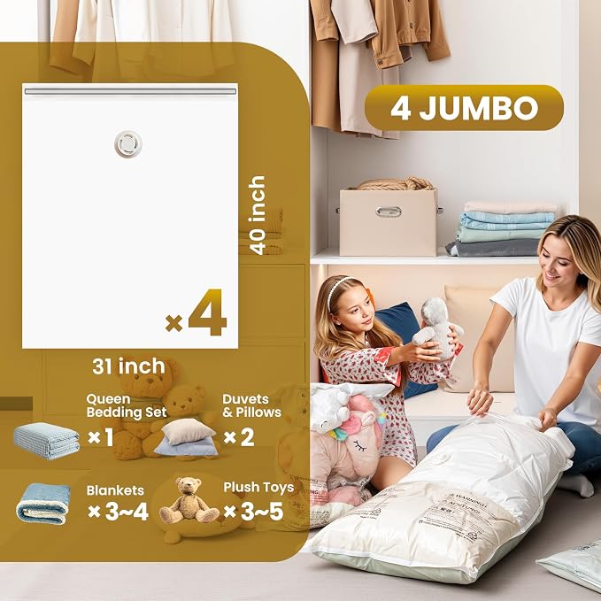 TAILI 4 Pack Vacuum Storage Bags, Jumbo Size (31×40 inch), Cream - Image 3