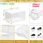 Large Thick Clear Shoe Organizer, Magnetic Door Stackable Shoe Storage Box | Foldable Shoe Storage Boxes for Sneakers & Boots, Space-Saving Closet Shoe Cabinet with Clear Magnetic Door, 9 Pack White - Image 3
