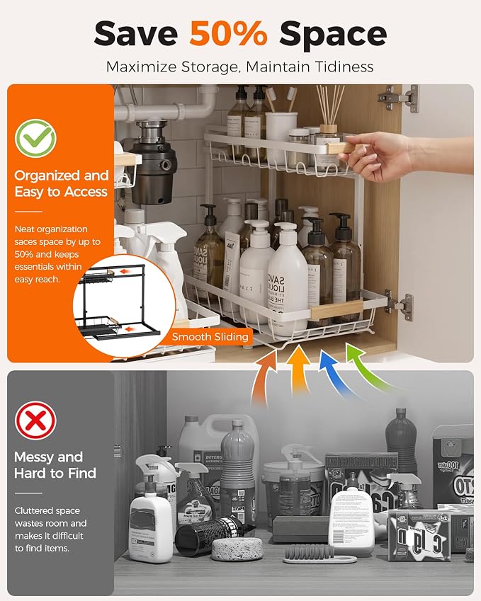 Sevenblue 2-Pack 2-Tier Height Adjustable Under Sink Organizer & Storage - Image 2
