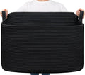 Goodpick 85L Large Woven Rope Blanket Basket, Rectangle, Black by Goodpick