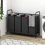 4 Section Laundry Hamper, Black Rolling Laundry Basket, 180L Laundry Sorter - Image 4