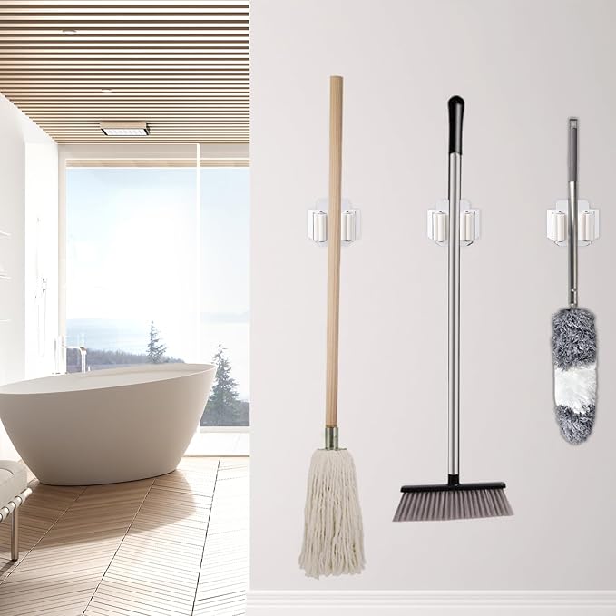 Verdenu 15 Pack Broom Holder Wall Mount, Mop and Broom Holder Wall Mount, Stainless Steel Command Mop Holder with Screws, Garden Tool Storage Organizer for Kitchen, Home, Bathroom, Garage, White - Image 6