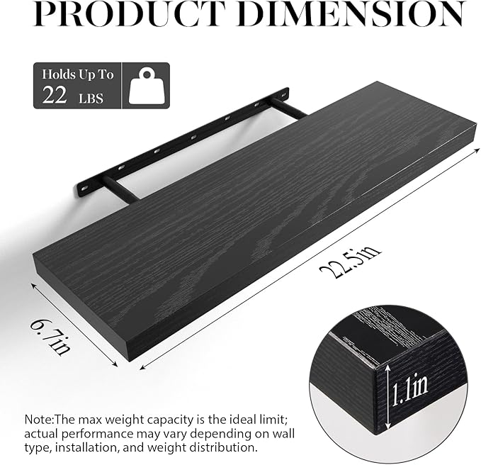 BAYKA Black Floating Shelves 22.5in, Set of 3, Wall Mounted for Wall Decor - Image 3