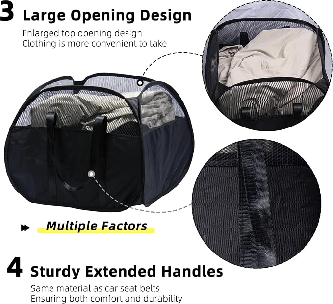 Collapsible Laundry Basket, 90L Tear Proof Mesh Pop-up Hamper 2PCS - Image 4
