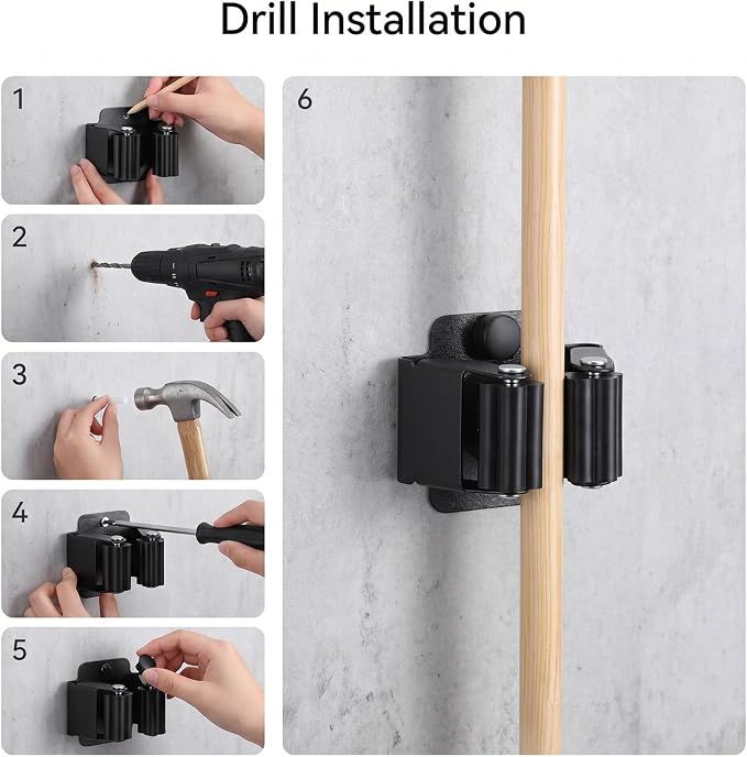 24 Pcs Screwdriver Holder Wall Mount Broom Holder Wall Mount Heavy Duty Metal Mop Hanger Rack for Garage Kitchen Laundry Garden Tool Organizer Black - Image 6