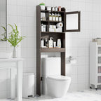 ZenStyle Over The Toilet Cabinet Double Door Wood Bathroom Storage Organizer with Adjustable Shelves, Cubby and Tempered Glass Door (Brown) - Image 4